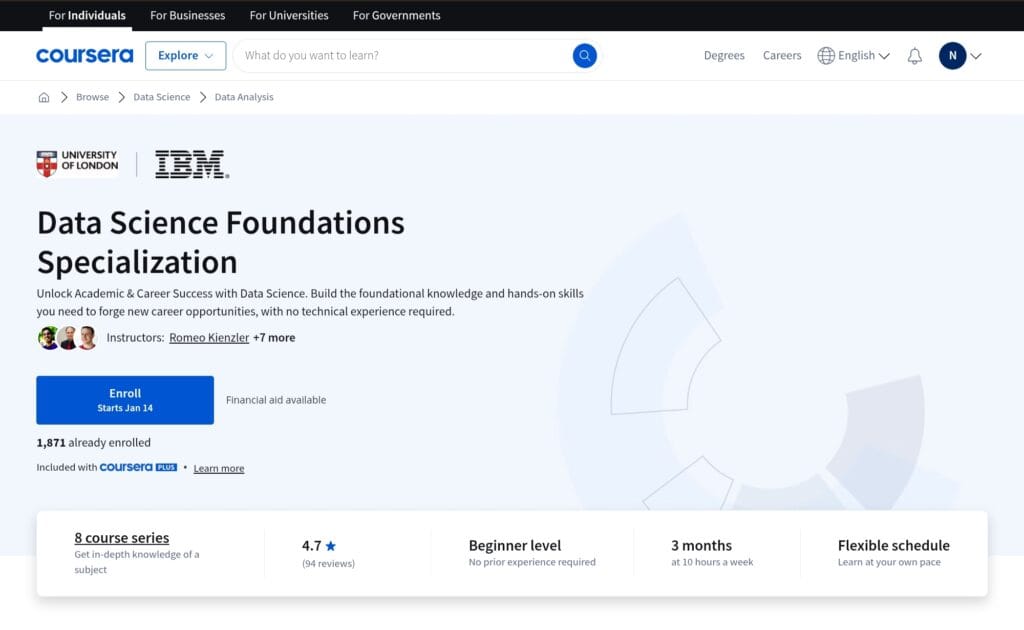 Data Science Foundations Specialization Data Science Foundations Specialization