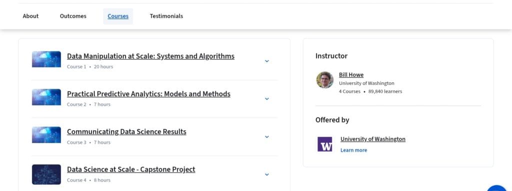 Data Science at Scale Specialization Courses