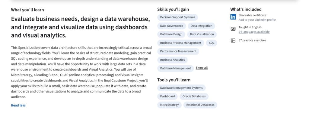 Data Warehousing for Business Intelligence Specialization Data Warehousing for Business Intelligence Specialization
