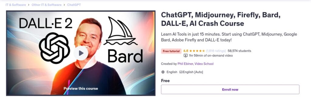 ChatGPT, Midjourney, Firefly, Bard, DALL-E, AI Crash Course – Free Udemy Short Course