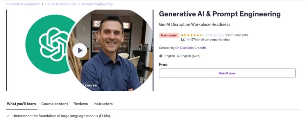 Generative AI & Prompt Engineering – Free Udemy Course by Dr. Giancarlo Crocetti