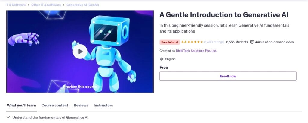 A Gentle Introduction to Generative AI – Free Udemy Tutorial