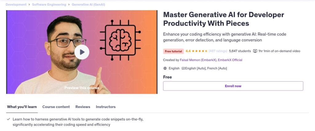 Master Generative AI for Developer Productivity With Pieces – Free Udemy Tutorial