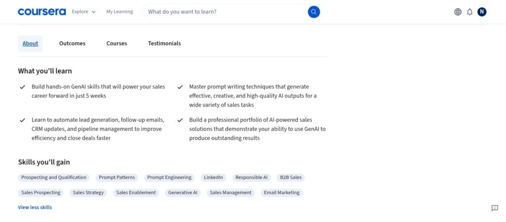 What Skills Will You Learn in the Generative AI for Sales Professionals Specialization What Skills Will You Learn in the Generative AI for Sales Professionals Specialization