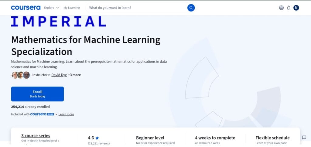 Mathematics for Machine Learning Specialization Mathematics for Machine Learning Specialization
