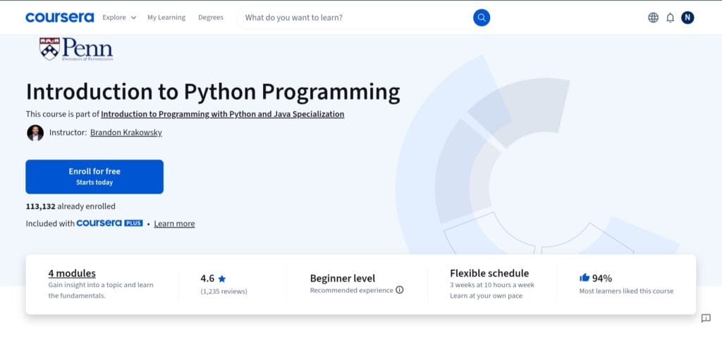 Introduction to Python Programming – Coursera