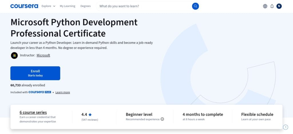 Microsoft Python Development Professional Certificate – Coursera