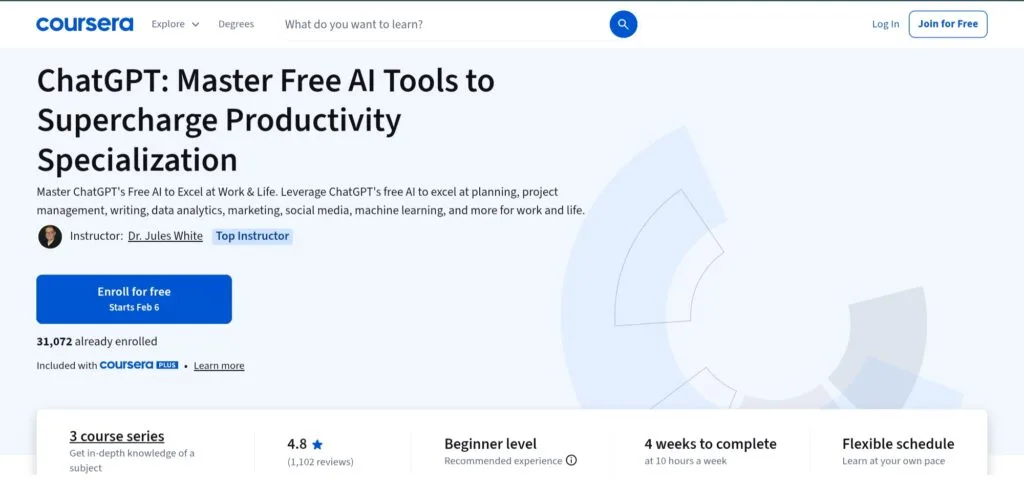 ChatGPT: Master Free AI Tools to Supercharge Productivity Specialization