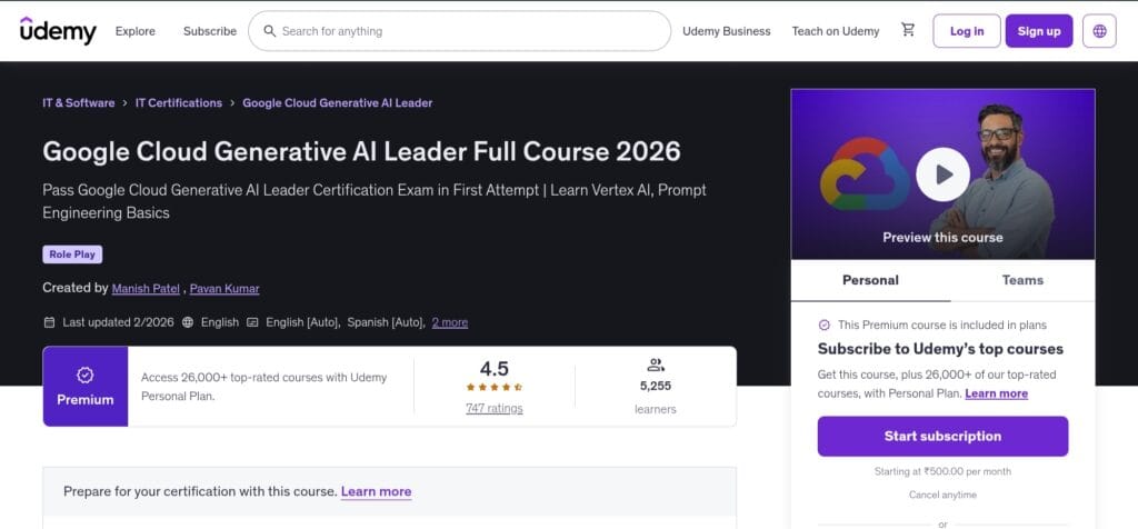 Google Cloud Generative AI Leader Certification Course — Best for Strategic Generative AI with Google Cloud Google Cloud Generative AI Leader Certification Course — Best for Strategic Generative AI with Google Cloud