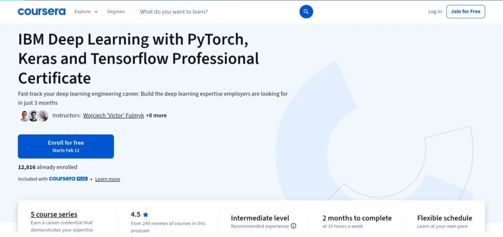 IBM Deep Learning with PyTorch, Keras, and TensorFlow Professional Certificate – Coursera
