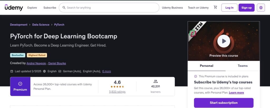 PyTorch for Deep Learning (Udemy) PyTorch for Deep Learning (Udemy)