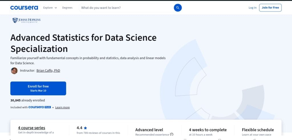 Advanced Statistics for Data Science Specialization – Coursera