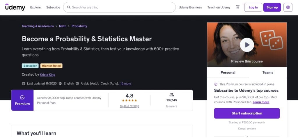 Become a Probability & Statistics Master – Udemy