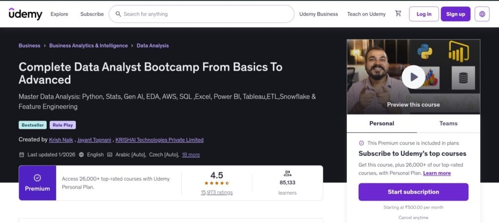 Complete Data Analyst Bootcamp From Basics to Advanced – Best Comprehensive Bootcamp