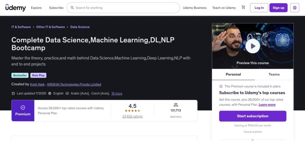 Complete Machine Learning, NLP Bootcamp with MLOps & Deployment Complete Machine Learning, NLP Bootcamp with MLOps & Deployment