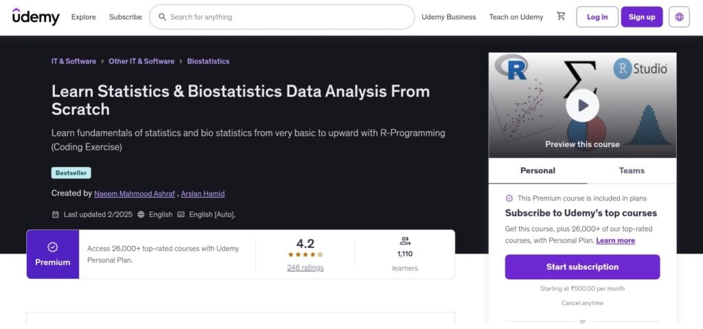 Learn Statistics & Biostatistics Data Analysis From Scratch – Udemy