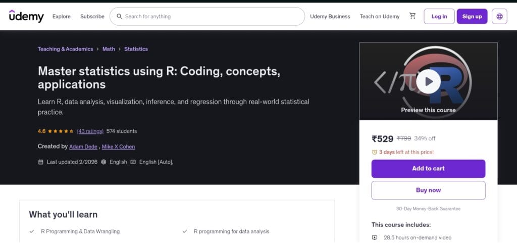 Master Statistics Using R: Coding, Concepts, Applications – Udemy
