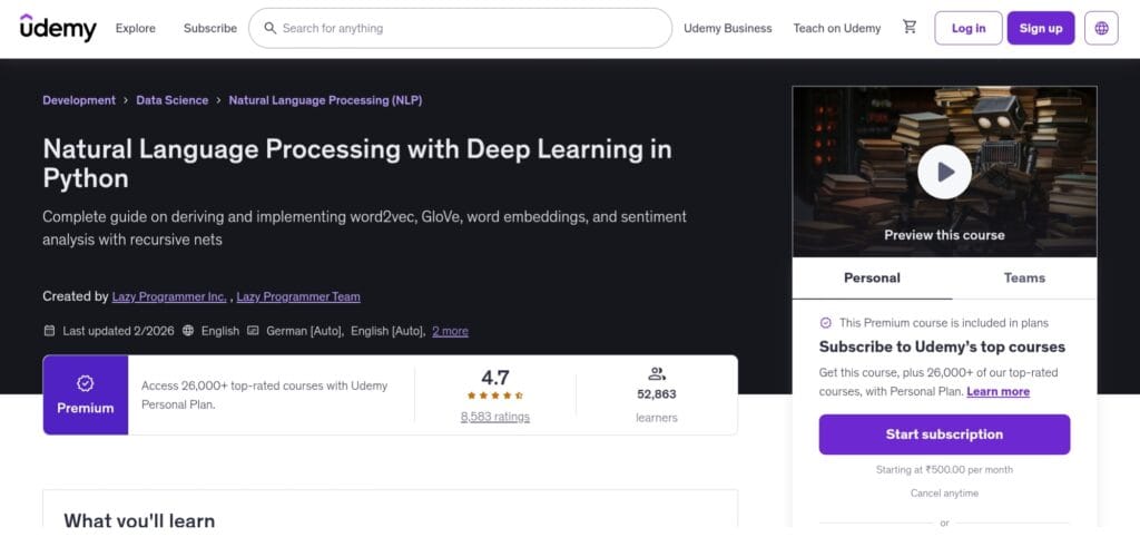 Natural Language Processing with Deep Learning in Python Natural Language Processing with Deep Learning in Python