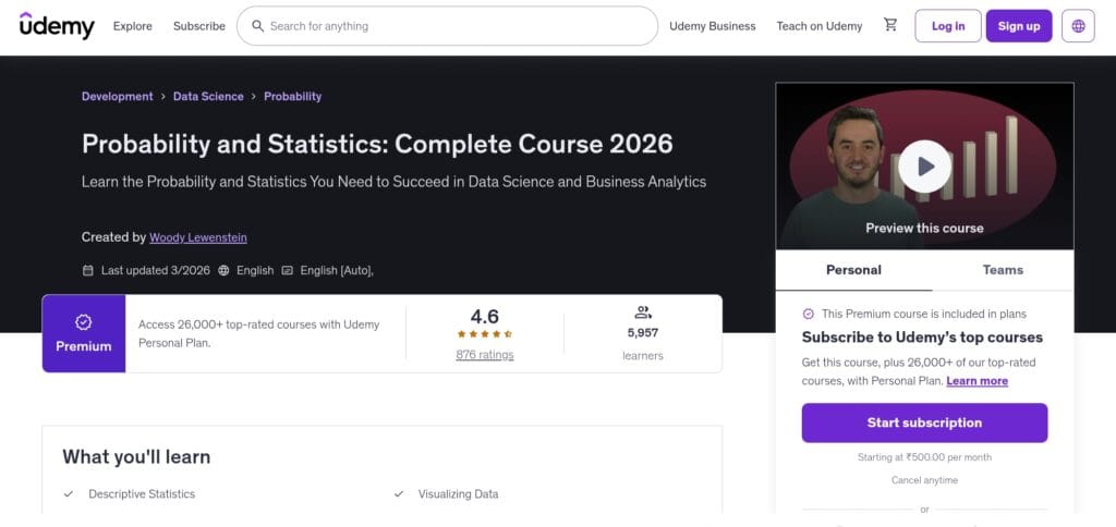 Probability and Statistics: Complete Course – Udemy