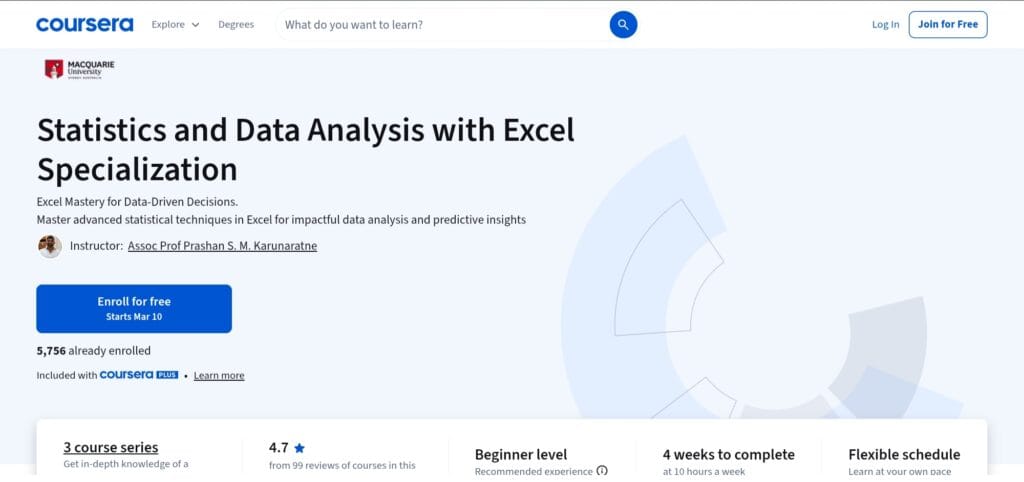 Statistics and Data Analysis with Excel Specialization – Coursera