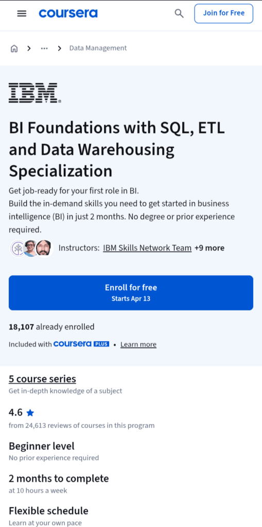 BI Foundations with SQL, ETL, and Data Warehousing - Coursera