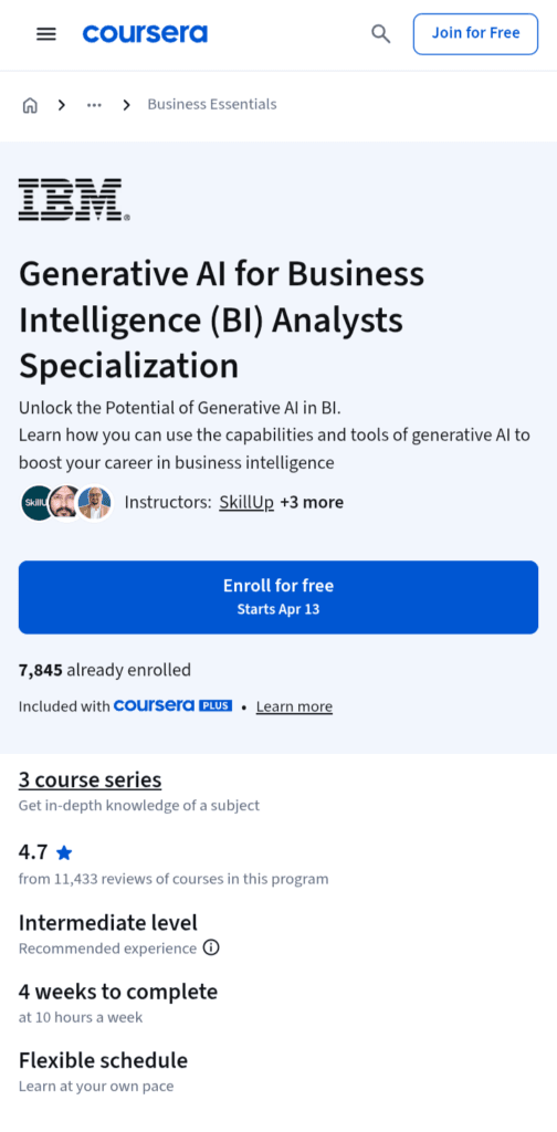 Generative AI for BI Analysts Specialization, Coursera