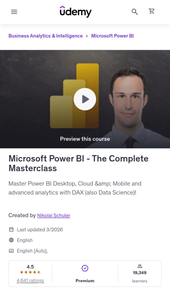 Microsoft Power BI - The Complete Masterclass, Udemy