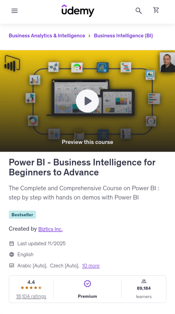 Power BI - BI for Beginners to Advance, Udemy