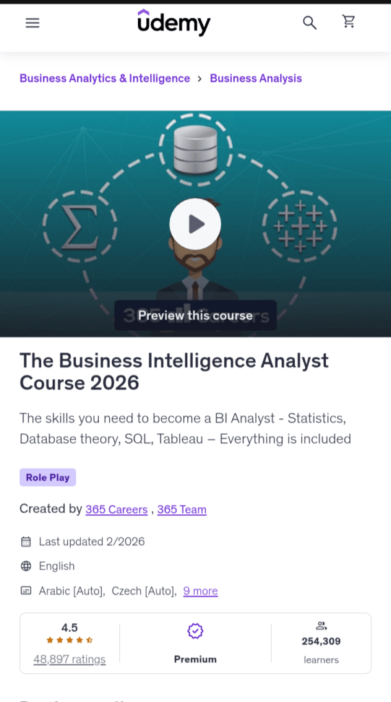The Business Intelligence Analyst Course, Udemy