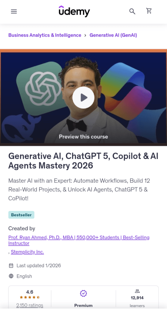 Generative AI, ChatGPT 5, Copilot & AI Agents Mastery